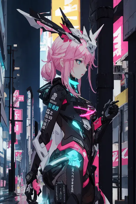 sakura neon, 1girl, solo,armor,mask on head, cityscape,night, <lora:sakura_neon-000009:0.7>, best quality, cyberpunk