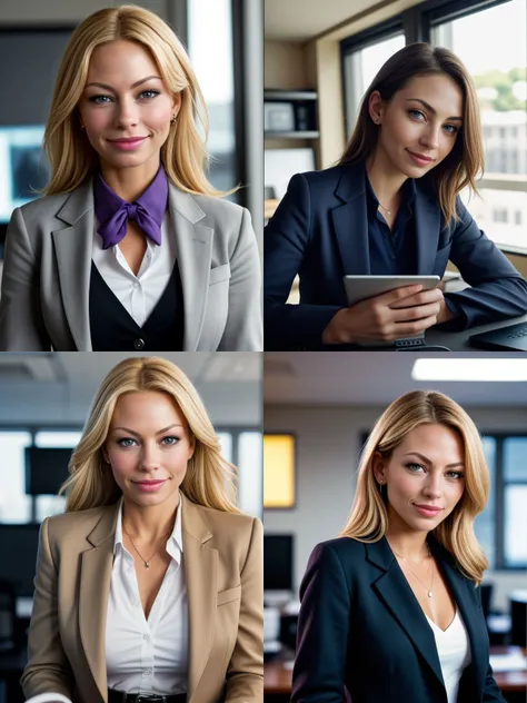 a group of four photos of a woman in business attire