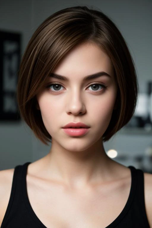 a woman with a black top and brown hair is posing for a picture