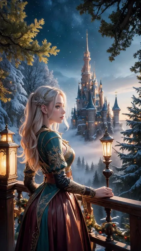 (masterpiece, high quality, best quality:1.2), fantasy style,
(1girl, woman), leather,
enchanted forest, wisdom, powerful energy, detailed landscape, magic in the air, stardust, night sky, whimsical atmosphere, dreamlike world, (christmas background), chri...