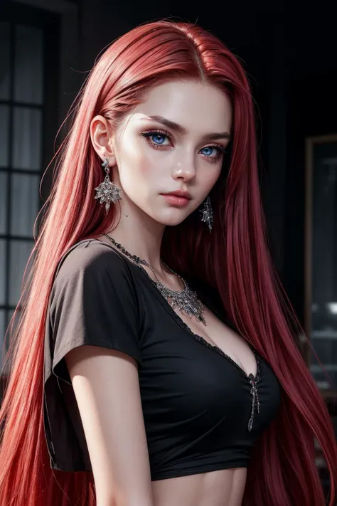 a woman with red hair and piercings posing for a picture