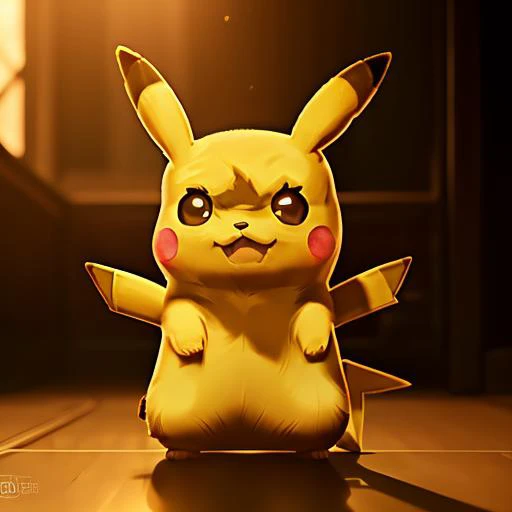 cute little pikachu waving and smiling greeting me in front of the theater door, unreal engine, cozy interior lighting, art stat...