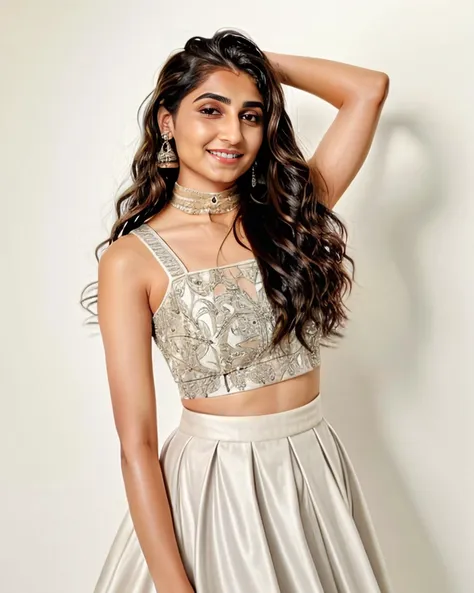 anusha pandey in a silver dress