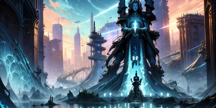 ((masterpiece,best quality)),, Eldar_World, scifi, building, structure, still life, no humans, skyscraper, made of bone, big modern city, blue glow, blue theme, swirling energy, statue, large scale:1.5, panorama:1.5
<lora:Eldar_World:0.8>