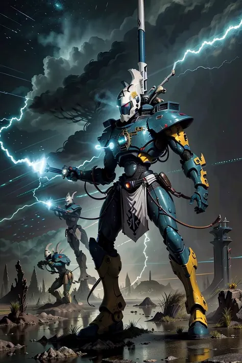 ((masterpiece,best quality)),
<lora:Eldar_World:0.8>,
Eldar_World, scifi, 
blue glow, blue theme, swirling energy, lightning, electricity, 
robot, mecha,