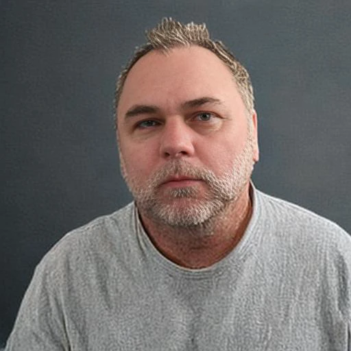 arafed man with a beard and a gray shirt