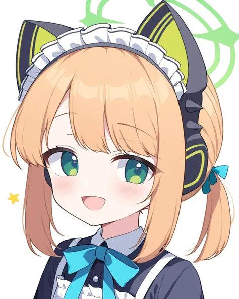 midori (blue archive),1girl, solo, halo, white_background, simple_background, upper_body, maid_headdress, looking_at_viewer, long_sleeves, open_mouth, smile, cat_ear_headphones, alternate_hairstyle, short_twintails, maid, blush, blush_stickers
<lora:sister...