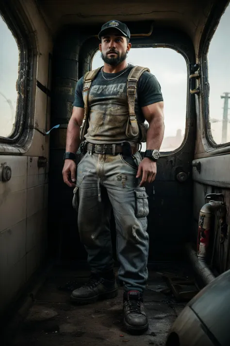 arafed man in a military uniform standing in a truck