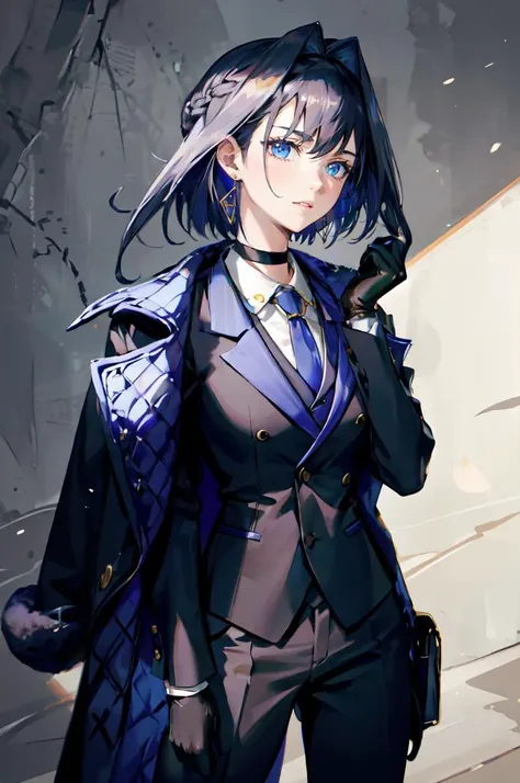 <lora:KroniiV2:1> OuroKronii, short hair, hair intakes, KroniiMafia, short hair, hair intakes, collared shirt, necktie, formal, suit, gloves, pants, choker, ultra detailed, masterpiece, best quality,