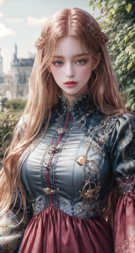 (absurdres, highres, ultra detailed), 1girl, solo, mature, (very long hair, red hair), Baroque, long dress, long sleeve, elegant, colorful, highest detailed, upper body, outdoors, garden <lora:englishdolllikeness_v10:0.4> <lora:eyesMaybeBetter_v10:0.5>
 <l...