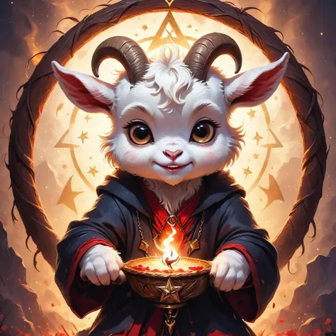 a close up of a goat with a candle in its hand