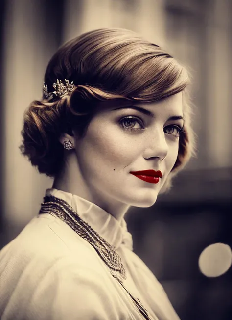 analog style, modelshoot style, A 1930s professional photograph of sks woman, ((detailed face)), (High Detail), Sharp, 8k, ((bokeh)), <lora:locon_emmastone_v1_from_v1_64_32:1.4>