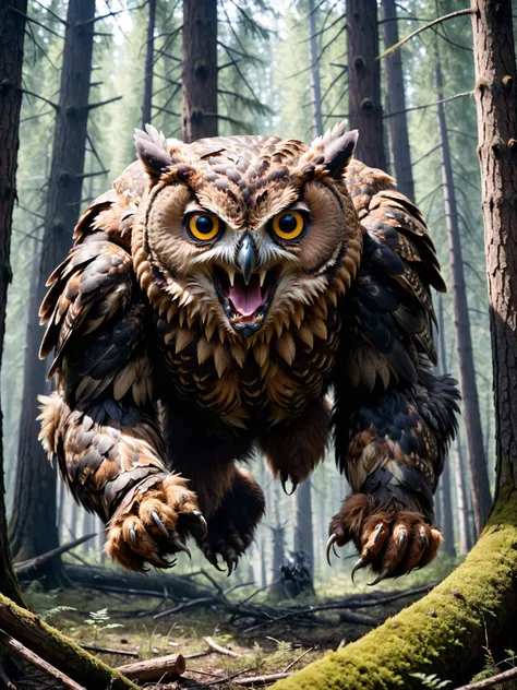 hybrid of an owl and a bear, giant size, middle of forest, attacking, dynamic action photo, dramatic, vicious, horror, scary
SimplePositiveXLv2 ImgFixerPre0.3