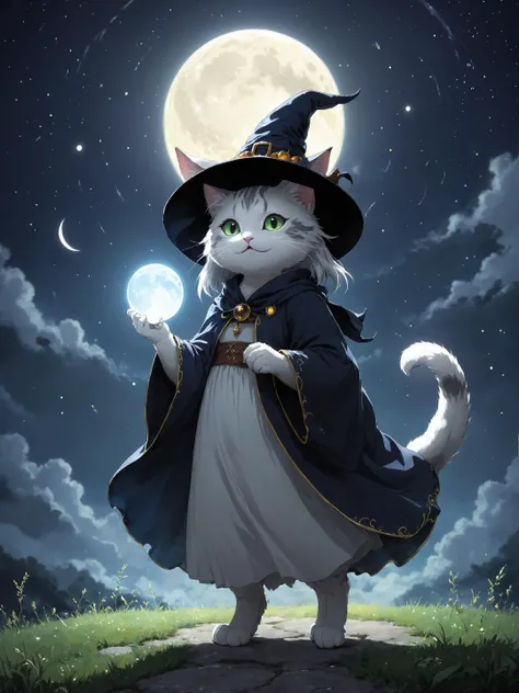 anthropomorphic humanoid cat witch
moon light, night, magic light particles
anime, Ghibli, coherent style,