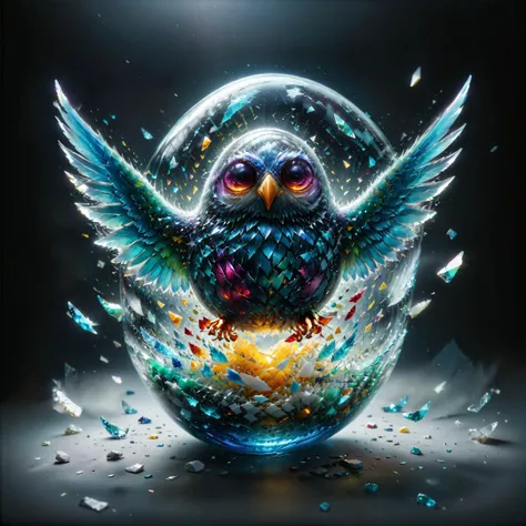 (owl flapping wings, bursting out of glass sphere:1.2) (breaking out of glass egg:1.2), 
masterpiece 8k uhd detailed tilt shift
<lora:Neon_Style_XL:0.4> neon_style magical whimsical
<lora:microdetails:3> <lora:ral-czmcrnbw:0.4> ral-czmcrnbw <lora:Made_of_p...