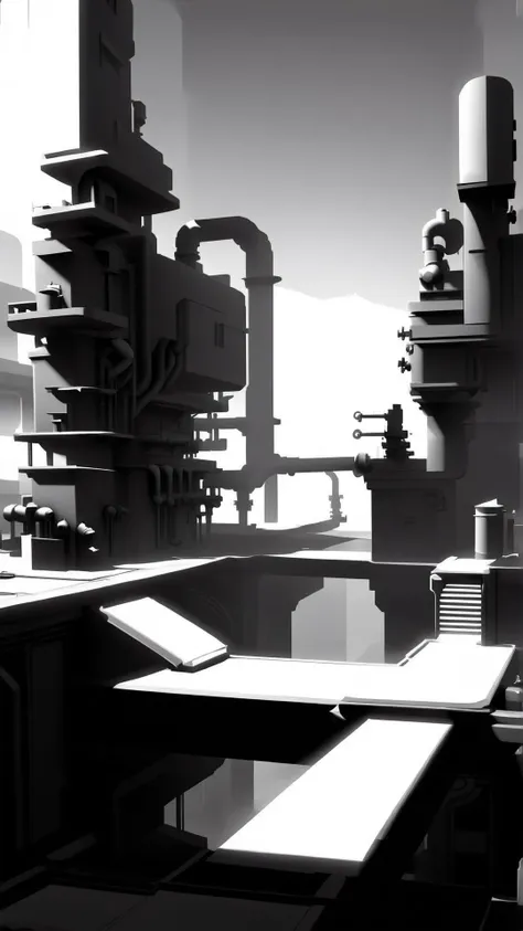 <lora:WhiteboxStyleXL:1>WhiteboxStyle steam punk city monochrome, ambient occlusion, <lora:WhiteboxStyle:0.8> WhiteboxStyle, Mad Scientists Laboratory: Chemical mixing, robot building, electrical puzzles, cloning experiments, escape challenges., (Masterpie...