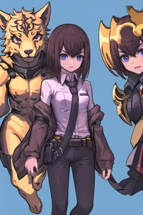 three anime characters are standing next to each other