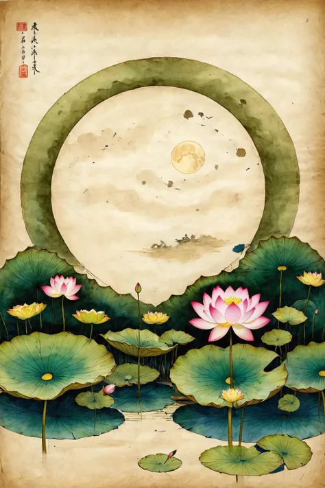 <lora:ParchartXL-1.5:1>,ON PARCHMENT,INK ILLUSTRATION,
Lotus Pond Moonlight,