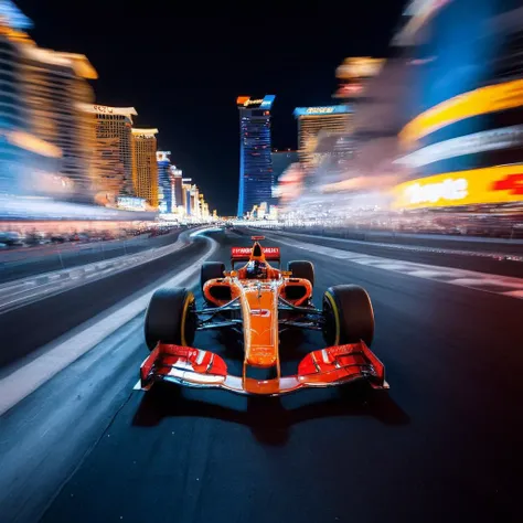 Radiant Darkness, a formula 1 car, street circuit, las vegas, night race, bright lights <lora:Radiant_Darkness:1> <lora:xl_more_art-full_v1:0.5>