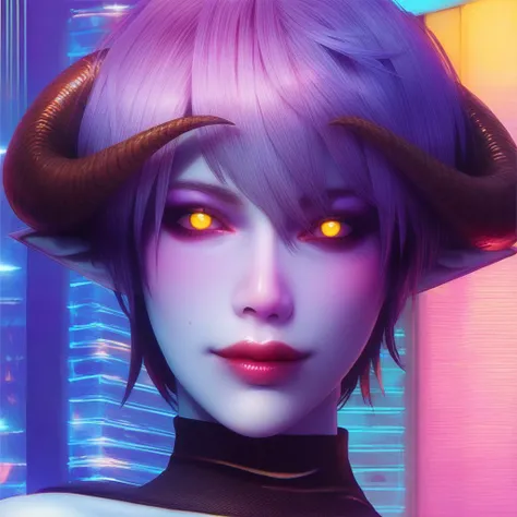 a close up of a woman with horns on her head