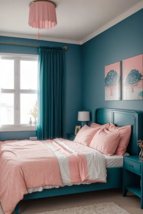 ((teal and coral pink), bedroom), artistic <lora:add_detail:0.5> <lora:boldline:0.2>