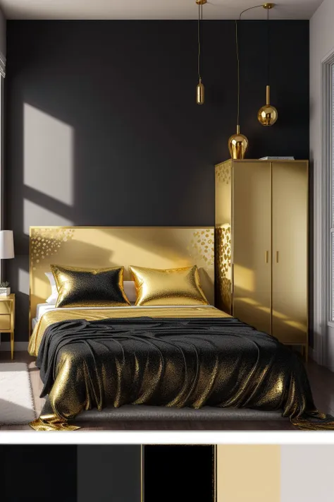 ((color scheme black and gold)), bedroom, hyper realistic <lora:add_detail:0.5> <lora:boldline:0.2>