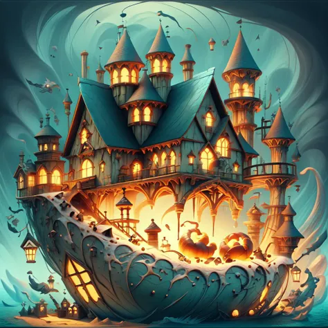 <lora:CinnamonBunStyle:1.0>CinnamonBunStyle a scary witch in front of a witch house made out of candy, floating on the ocean, epic scene, fantasy, cinematic, hyper - detailed, in the style of greg rutkowski, (Masterpiece:1.3) (best quality:1.2) (high quali...