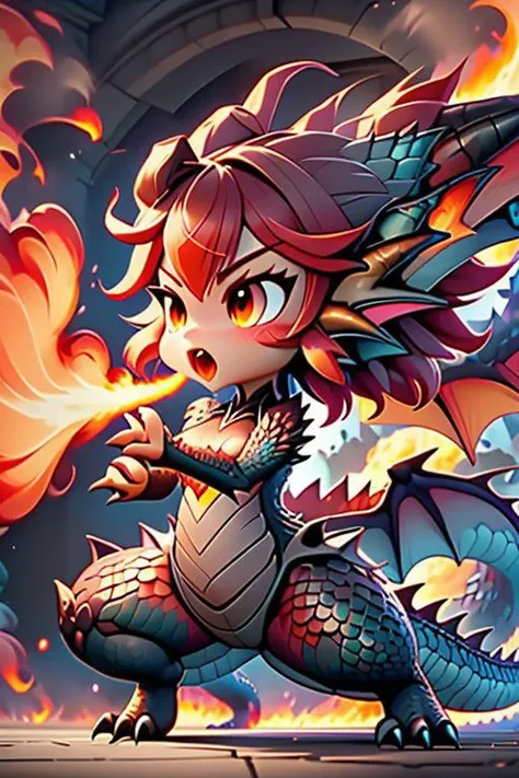 a cartoon dragon with a fire in its mouth