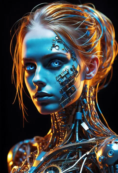 a woman with a futuristic face and body painted blue