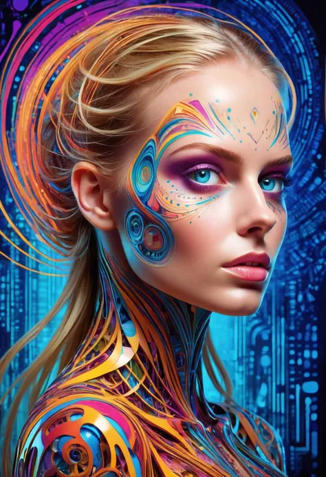 a woman with colorful makeup and body art