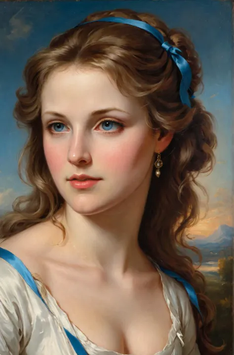 a painting of a woman with a blue bow in her hair