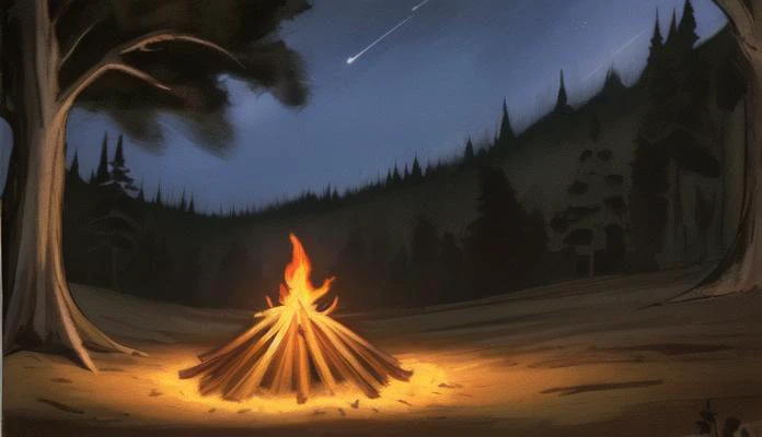 campfire in woods night creepy , 
 <lora:bg_berserk_anime:1.0>