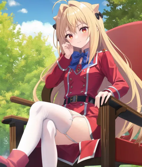 anime girl sitting in a chair with her legs crossed