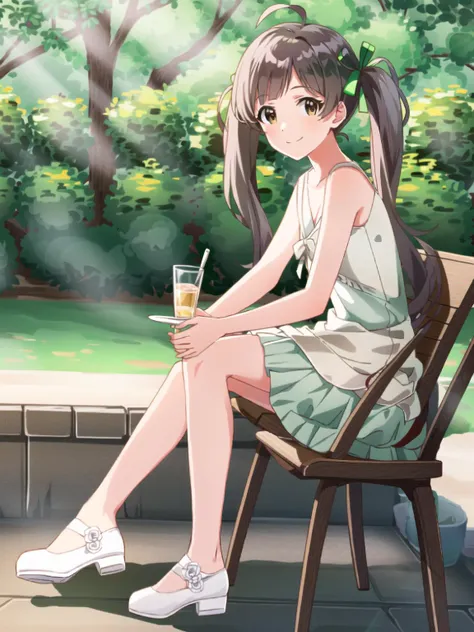 anime girl sitting on a chair with a glass of wine