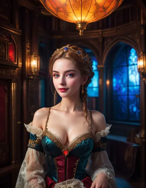 (masterpiece, best quality, hyper realistic, ultra photoreal, raw photo, photorealistic, ultra detailed, extremely detailed, intricately detailed), a beautiful medieval courtesan, solo, <lora:RPGCourtesanXL:0.5>, heart, soft smile, beauty, elegant, sensual...