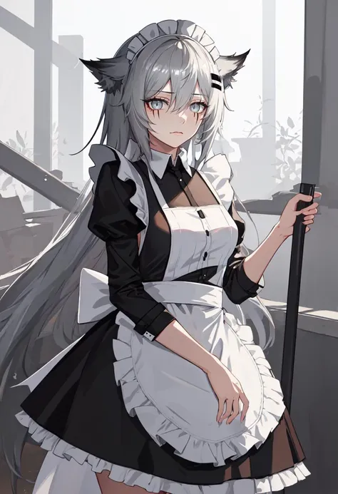 best quality, masterpiece, highres, solo, (lappland_arknights:1.10), (maid:1.40), (long maid dress:1.15), 24 <lora:lappland_arknights:0.80>