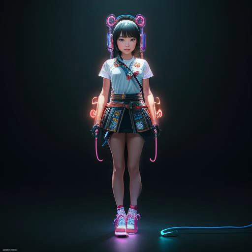 1 girl solo, perfect_hand, (8k, RAW photo, best quality, masterpiece:1.2), (realistic, photo-realistic:1.4), (extremely detailed CG unity 8k wallpaper), ,full body, (neon lights:1.2), machop, mechanical arms, hanfu,