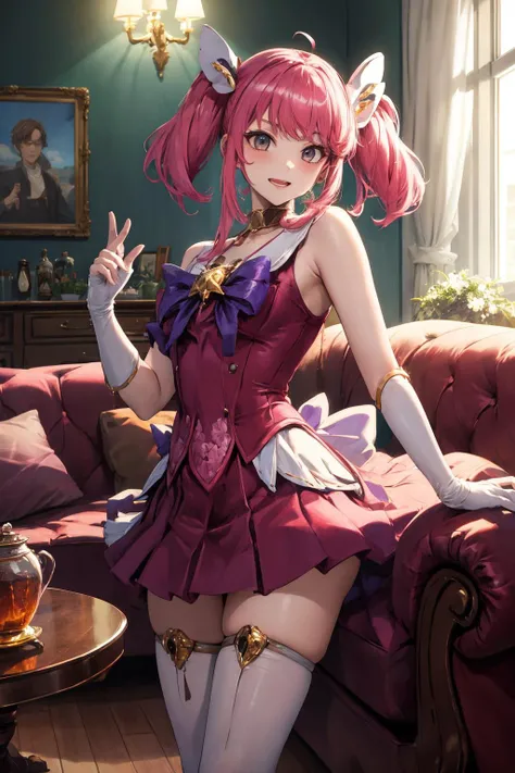 (best quality), (masterpiece),(ultra-detailed:1.2),ultra high res,cowboy shot, 
<lora:star_guardian_Lux:0.8>, star_guardian_Lux, solo, smile,  indoor, living room, couch