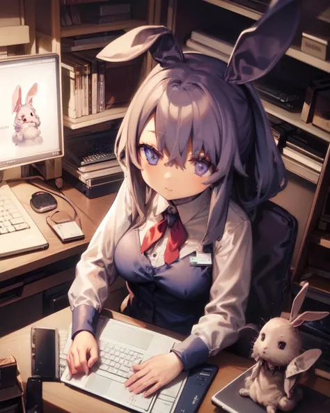 <lyco:r16-Neoki-NAI-LyCORIS-v1.1:1>
an office bunny_girl working at her computer, typing on keyboard