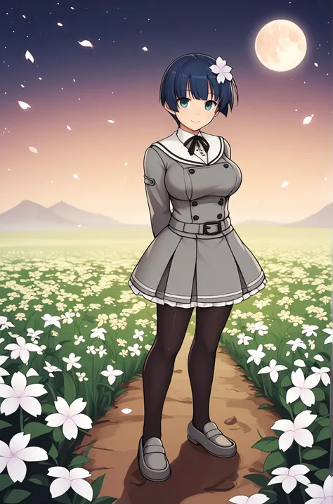 anime girl in a field of flowers with a full moon in the background