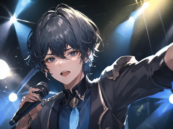 anime - style image of a male singer with a microphone