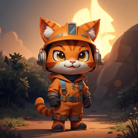 cartoon, smile, c4tt4stic, orange cat, masculine, cartoon cat wearing miner outfit, wearing helmet, cat,full body, amazing composition, lens flare, movie composition, deth of field, bokeh, <lora:c4tt4stic:0.8>