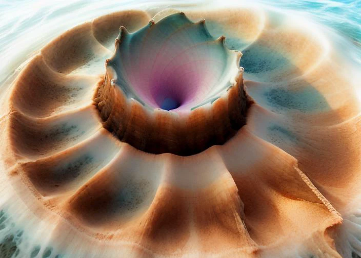 a close up of a spiral shaped object in the ocean