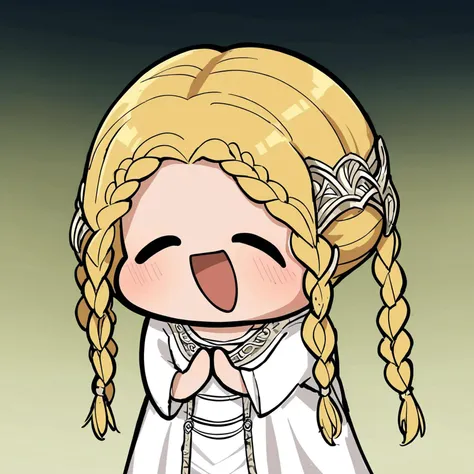 a cartoon girl with braids and a white dress is making a face