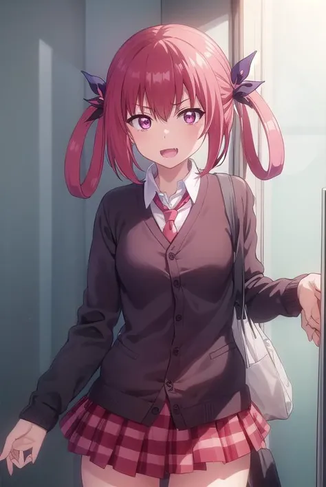 satanichiakurumizawamcdowell, <lora:satanichia kurumizawa mcdowell s1-lora-nochekaiser:1>,
satanichia kurumizawa mcdowell, hair ornament, red hair, hair rings, bat hair ornament, (pink eyes:1.3), fang, smile, open mouth, smug,
BREAK skirt, shirt, school un...