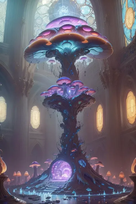 An award-winning digital image of a plasmatech giant mushroom, medieval, (masterwork:1.2), (dynamic lighting:1.1), intricate details, hd, 8k, glass<lora:morph_navimixu_PlasmaTech-20:0.790>