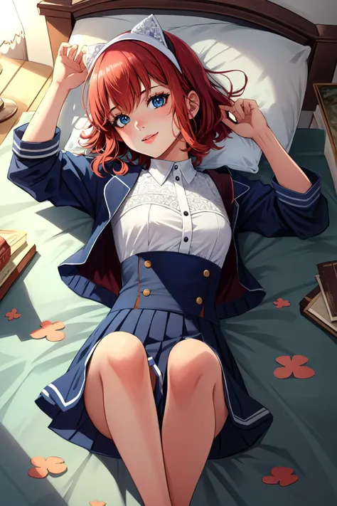 anime girl laying on bed with her legs crossed