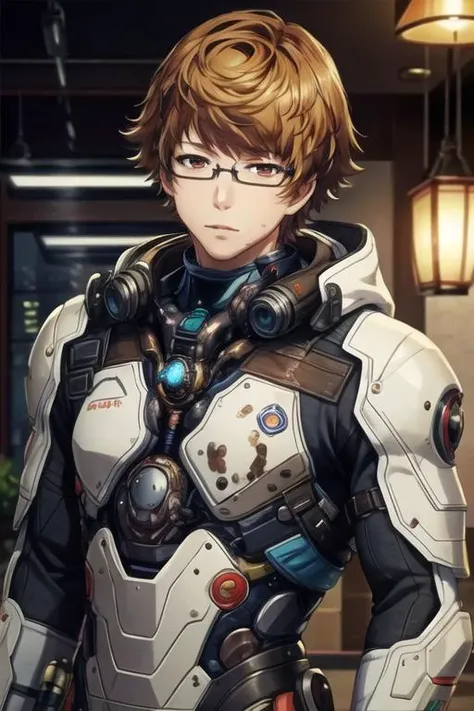 masterpiece, best quality, game cg, 1boy, solo, male focus, looking at viewer, upper body, depth of field, <lora:nishiki_nishio:0.70>, nishiki_nishio, brown hair, brown eyes, , , biopunk,