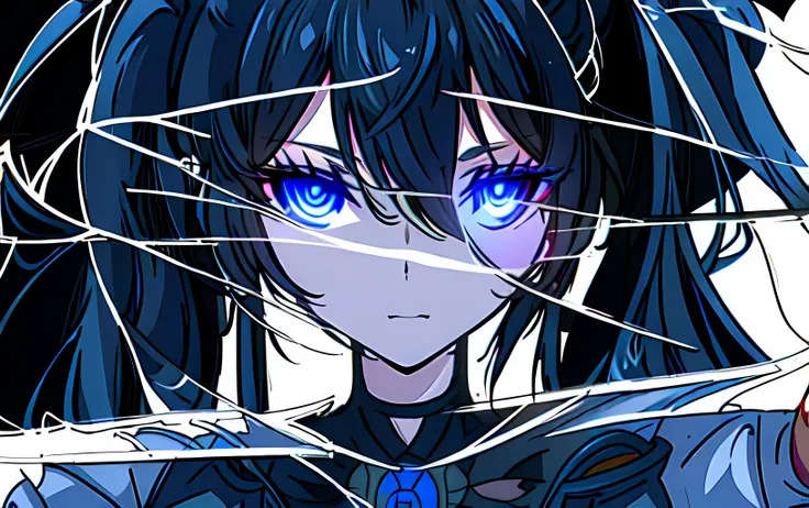 (((masterpiece))), (((best quality))), ((ultra-detailed)), (highly detailed CG illustration), ((an extremely delicate and beautiful)), cinematic light, black rock shooter (character),expressionless, black_hair,blue_eyes,bikini,coat, collar,flat_chest, fron...