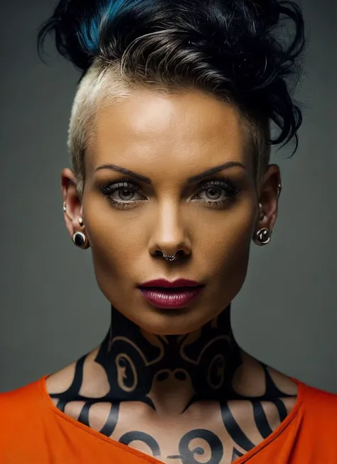 a woman with a tattoo on her neck and neck